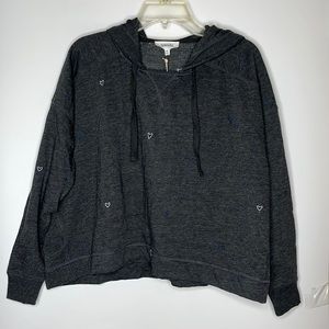 NWT Splendid Womens Sweatshirt Love Hearts X O Oversized Gray Hood XS XSMALL